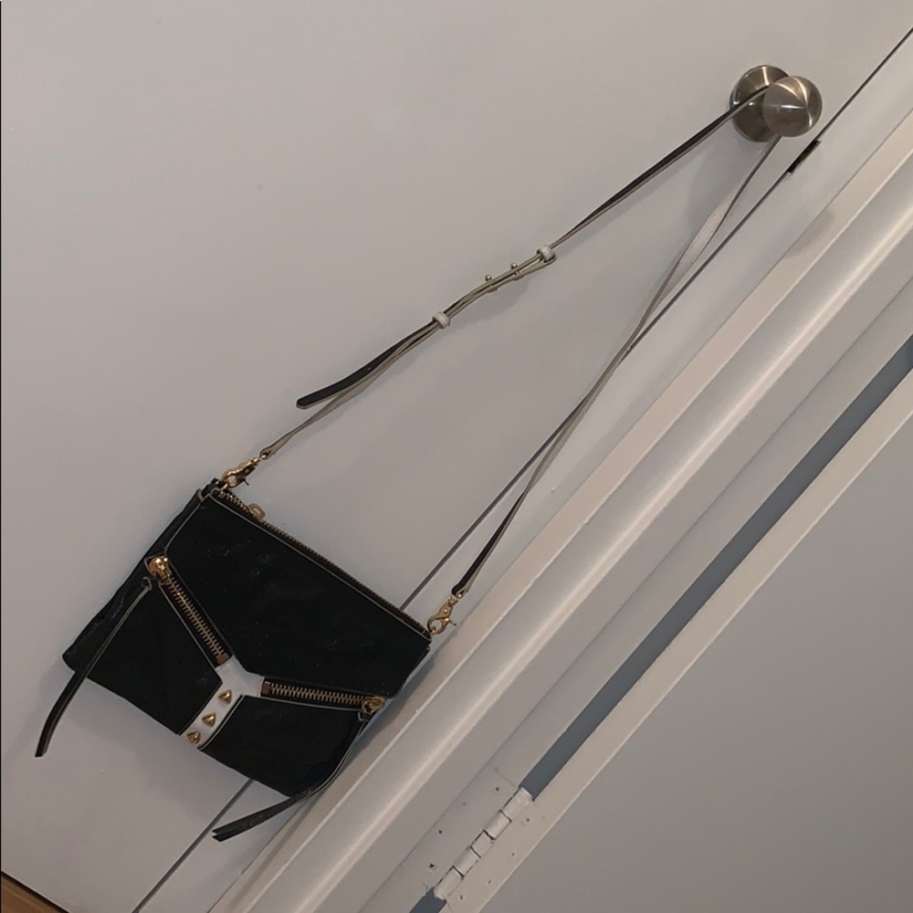 Black and white leather crossbody